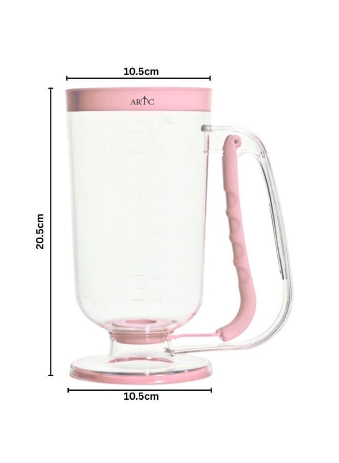 ARTC 950ML Pancake Batter Dispenser 2-in-1 – Cake Batter Dispenser Bottle, Waffle & Cupcake Batter Pourer, Transparent Acrylic Measuring Cup with Handle Trigger, No-Drip Portion Control Baking Tool Kitchen Gadget (Pink) - Image 3