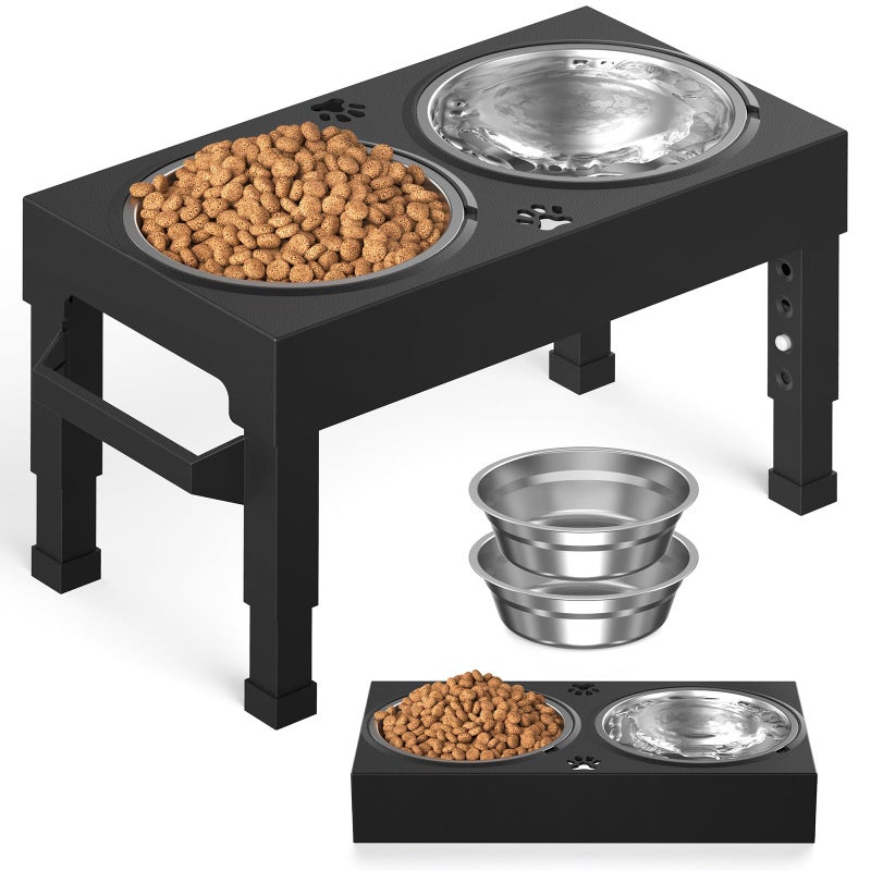 Enayplon Elevated Dog Bowls Stand Large Breed, Height Adjustable Raised Dog Bowls Holder with 2 Stainless Steel Food Bowls for Small, Medium and Large Canine - Image 1