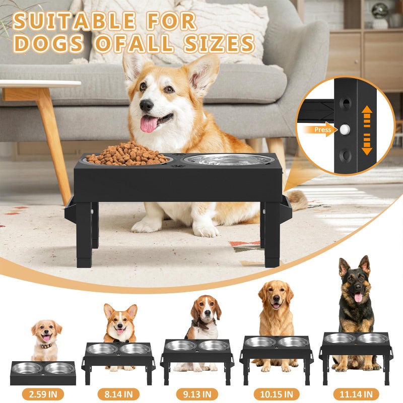 Enayplon Elevated Dog Bowls Stand Large Breed, Height Adjustable Raised Dog Bowls Holder with 2 Stainless Steel Food Bowls for Small, Medium and Large Canine - Image 4