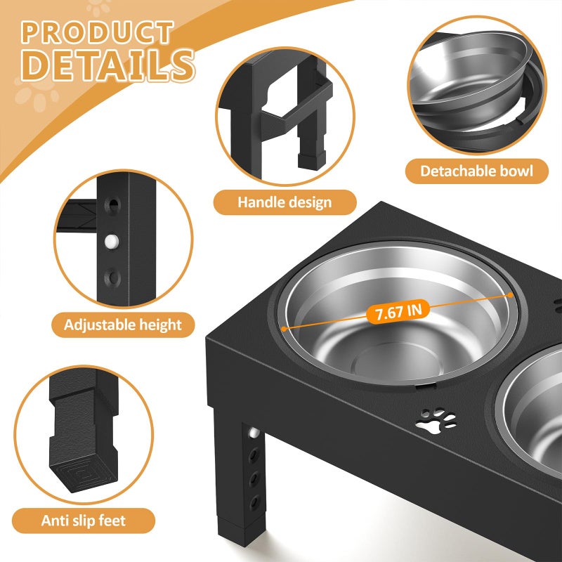 Enayplon Elevated Dog Bowls Stand Large Breed, Height Adjustable Raised Dog Bowls Holder with 2 Stainless Steel Food Bowls for Small, Medium and Large Canine - Image 5