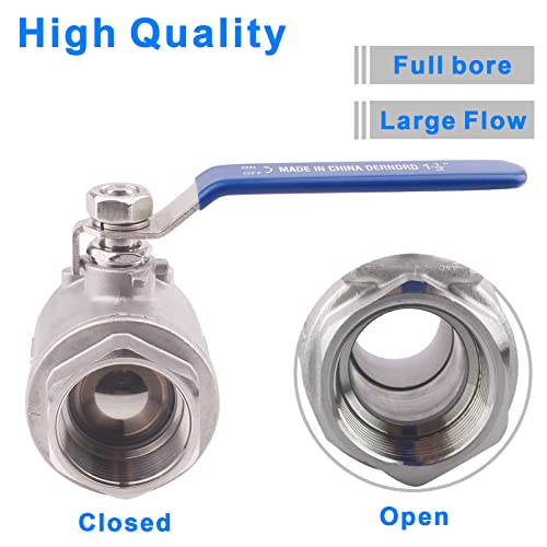DERNORD Ball Valve Stainless Steel 304 1" NPT Heavy Duty for Water, Oil, and Gas with Blue Locking Handles (Pack of 2) - Image 2