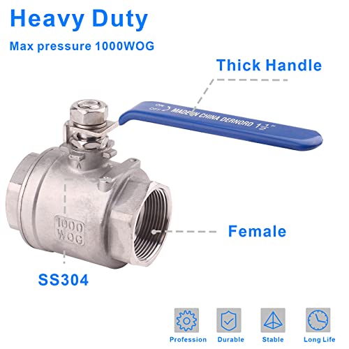 DERNORD Ball Valve Stainless Steel 304 1" NPT Heavy Duty for Water, Oil, and Gas with Blue Locking Handles (Pack of 2) - Image 3