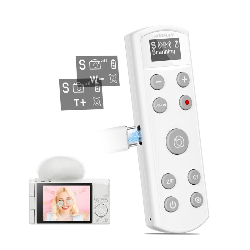 AODELAN Remote Control for Sony CameraUSBC Rechargeable Wireless Shutter Release with OLED Screen for ZV1 ZVE10ZV1F A6100 A6400 A6700A7IVRX100 VIIA9A9 IIReplace RMTP1BT White - Image 2