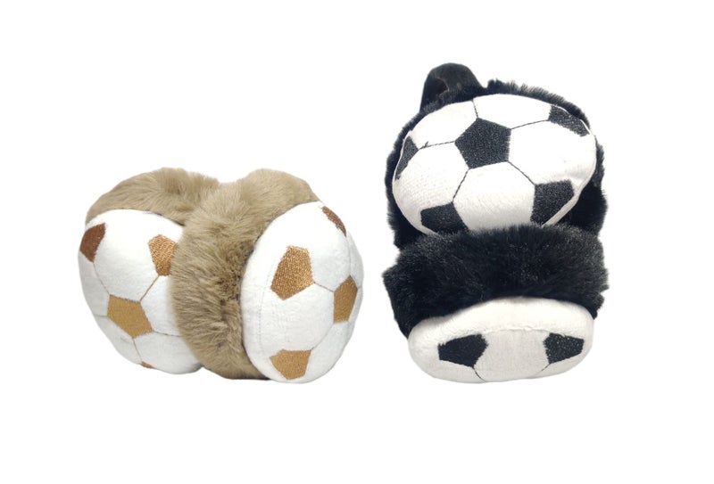 UMANI® Kids Winter Earmuffs Adjustable Soft Plush Faux Fur Ear Warmers for Girls & Boys 5-10 (FOOTBALL, 2PC ASSORTED COLOUR) - Image 2
