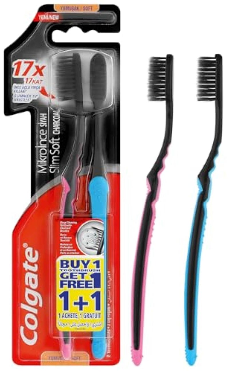 Colgate ToothBRush Slim Soft Charcoal Family Pack 2X, Multicolor - Image 2