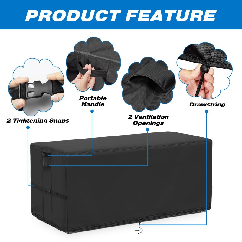 Kingling Deck Box Cover, Outdoor Storage Box Cover for Keter XXL 230 Gallon Deck Box Waterproof Outside Storage Bench Deck Boxes Covers Black (58" L x 33" W x 34" H) - Image 3