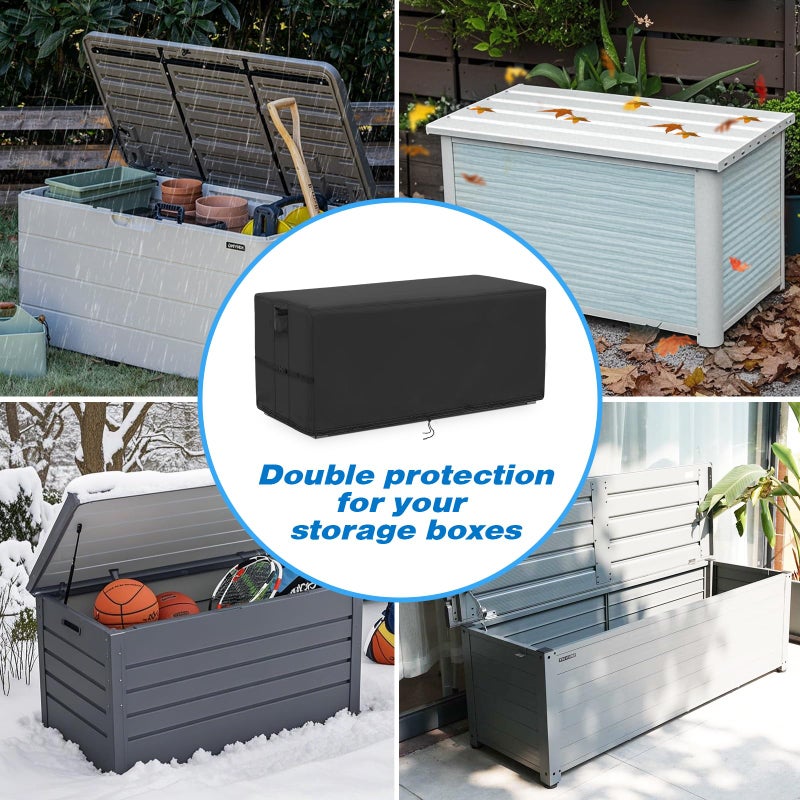 Kingling Deck Box Cover, Outdoor Storage Box Cover for Keter XXL 230 Gallon Deck Box Waterproof Outside Storage Bench Deck Boxes Covers Black (58" L x 33" W x 34" H) - Image 5