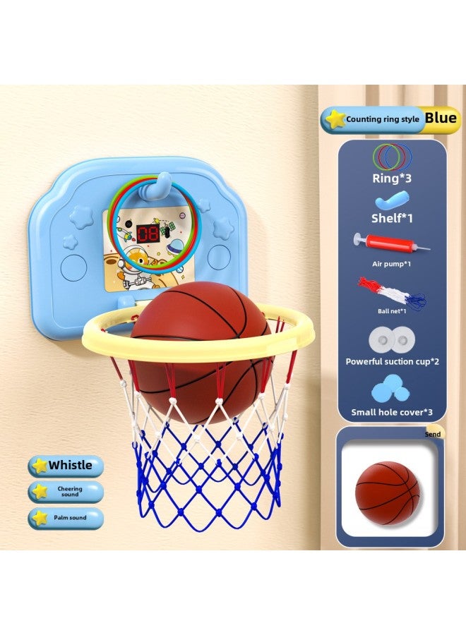 Children's Hanging Basketball Board Indoor And Outdoor Punch-Free Foldable Scoring Shooting Rings Kindergarten Basketball Toys-Color:[scoring Ring Version] Blue Space Cat (free Basketball + 3 Rings + Pump + Suction Cup)-Diameter:5 Basketballs  - Image 1