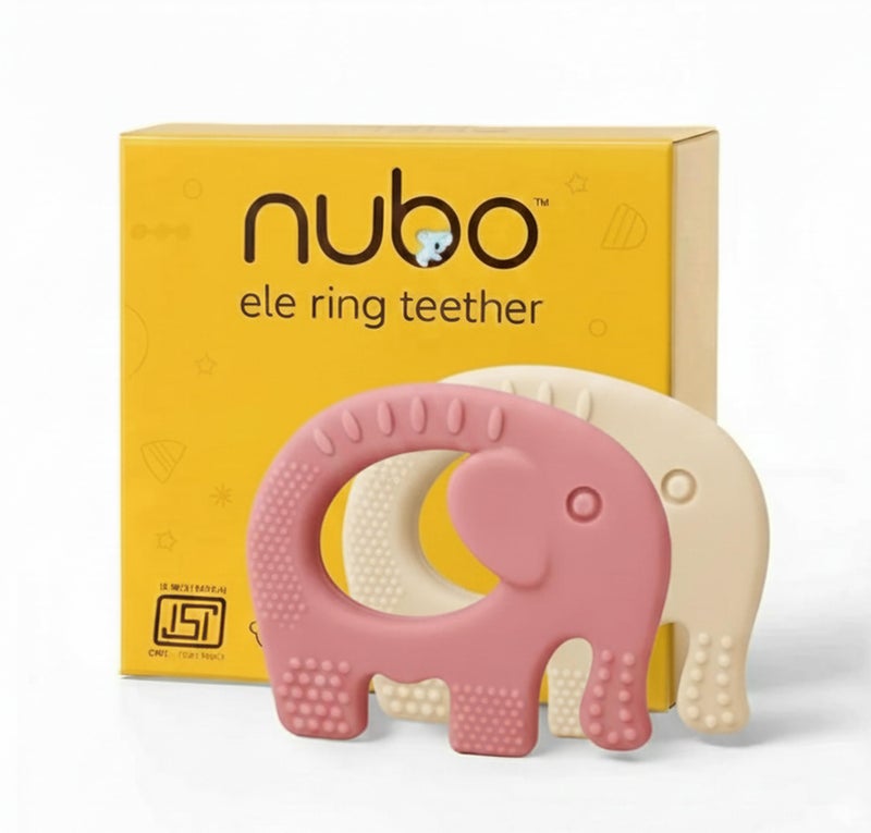Nubokind Silicone Baby Teether Ring Set | BIS Certified Multi-Textured Soft Chew Toy for Newborn | for 3, 6, 9, 12 Months + BPA Free Teether | Molar Relief Easy Grip | Safe Made in India | Pack of 2 - Image 1