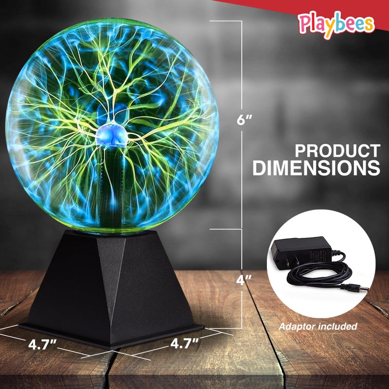 Playbees Green Plasma Ball - 7 Inch - Tesla Coil Bulb Static Electricity in a Vacuum Pressurized Glass Globe, Nebula Thunder Lightning, Plug-in - for Parties, Decorations, Prop, STEM - Image 2