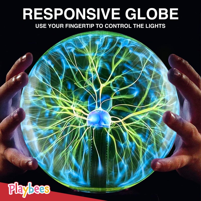Playbees Green Plasma Ball - 7 Inch - Tesla Coil Bulb Static Electricity in a Vacuum Pressurized Glass Globe, Nebula Thunder Lightning, Plug-in - for Parties, Decorations, Prop, STEM - Image 5