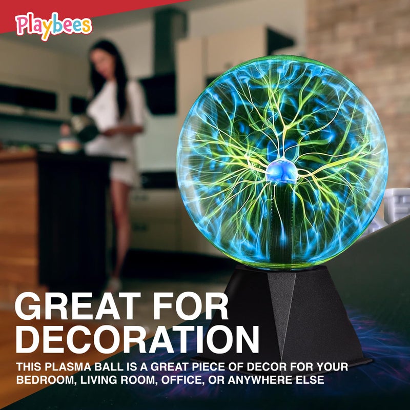Playbees Green Plasma Ball - 7 Inch - Tesla Coil Bulb Static Electricity in a Vacuum Pressurized Glass Globe, Nebula Thunder Lightning, Plug-in - for Parties, Decorations, Prop, STEM - Image 4