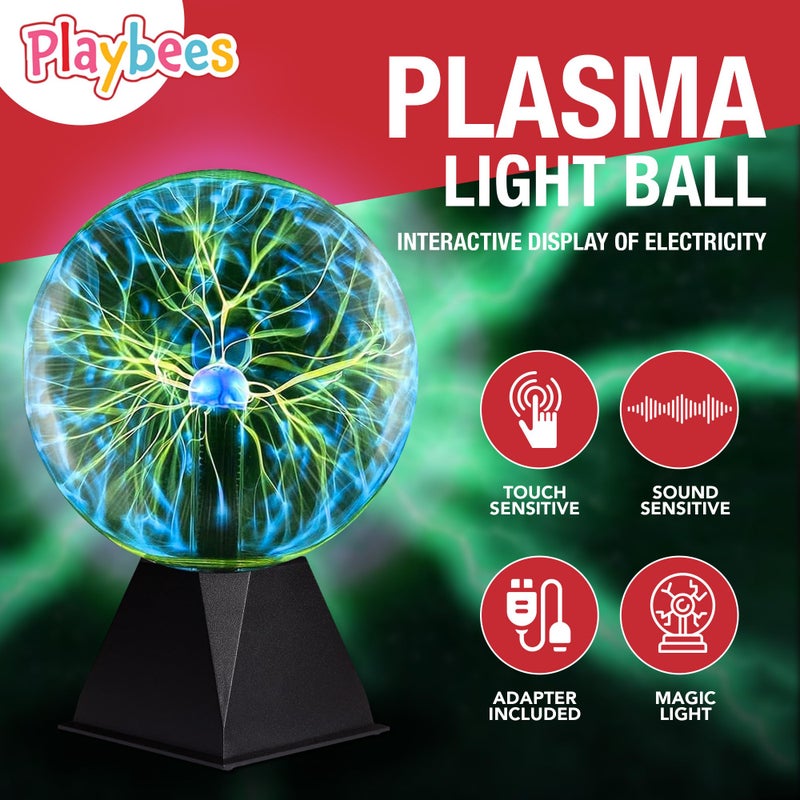Playbees Green Plasma Ball - 7 Inch - Tesla Coil Bulb Static Electricity in a Vacuum Pressurized Glass Globe, Nebula Thunder Lightning, Plug-in - for Parties, Decorations, Prop, STEM - Image 3
