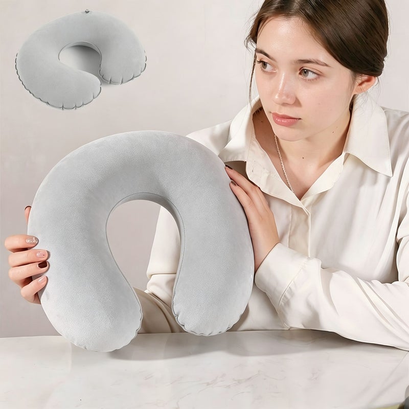 Ergonomic U Shaped Neck Pillow Gray Lightweight Portable Cervical Support 360 Degree Wrap Reversible Soft Plush for Travel Airplane Car Bed Camping Nap Reading - Image 2
