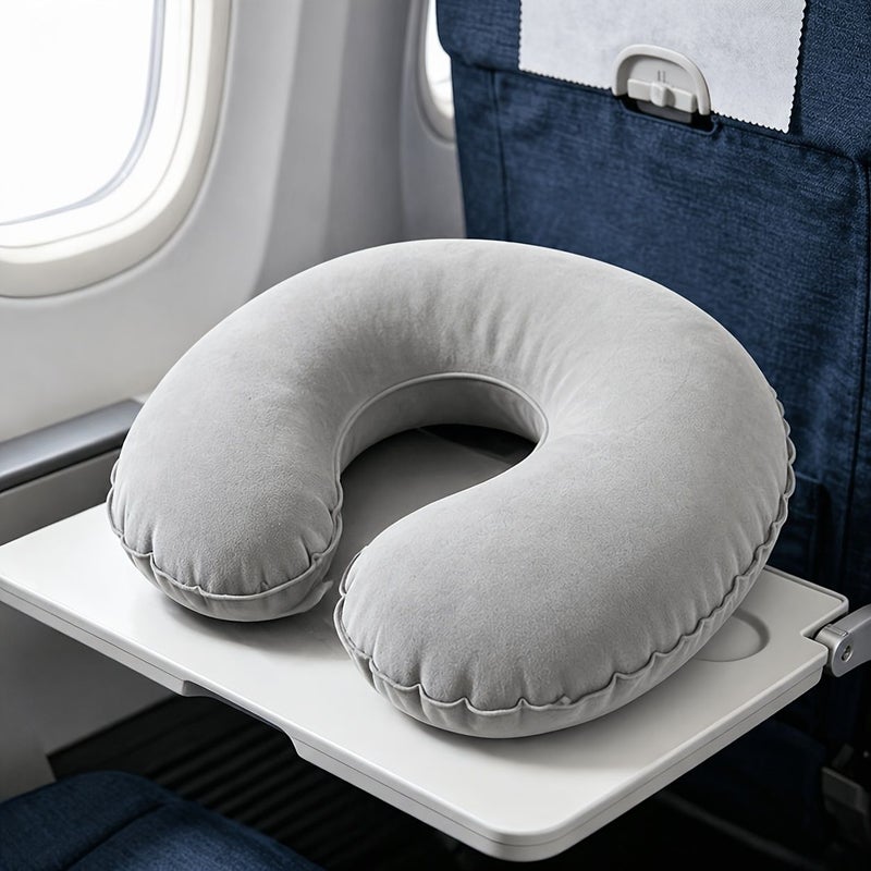 Ergonomic U Shaped Neck Pillow Gray Lightweight Portable Cervical Support 360 Degree Wrap Reversible Soft Plush for Travel Airplane Car Bed Camping Nap Reading - Image 1