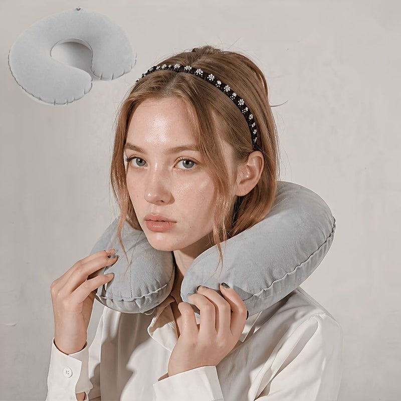 Ergonomic U Shaped Neck Pillow Gray Lightweight Portable Cervical Support 360 Degree Wrap Reversible Soft Plush for Travel Airplane Car Bed Camping Nap Reading - Image 5