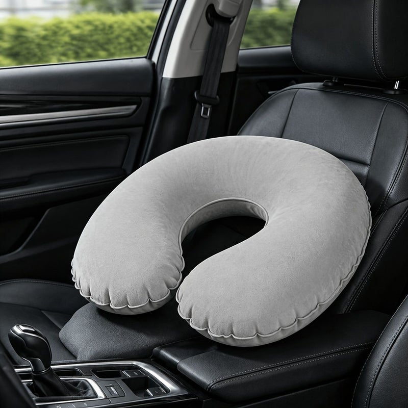 Ergonomic U Shaped Neck Pillow Gray Lightweight Portable Cervical Support 360 Degree Wrap Reversible Soft Plush for Travel Airplane Car Bed Camping Nap Reading - Image 3