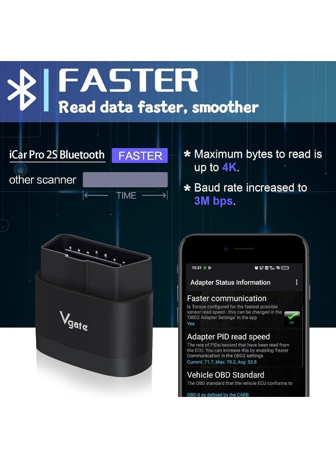 Vgate iCar Pro 2S Bluetooth 5.2 OBD2 Car Scan Tool for iPhone, Android, and Windows - Image 2