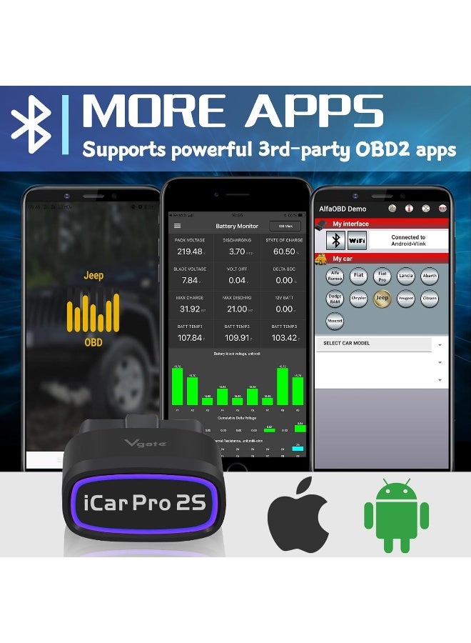 Vgate iCar Pro 2S Bluetooth 5.2 OBD2 Car Scan Tool for iPhone, Android, and Windows - Image 4