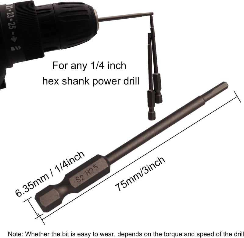 Sipery 10Pcs Hex Head Allen Wrench Drill Bits H2.5 (2.5mm) S2 Steel Magnetic Hexagon Hex Head Screwdriver Bits 1/4 Inch Quick Release Shank 3 Inch Long Drill Bit - Image 5