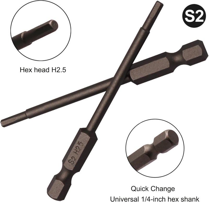Sipery 10Pcs Hex Head Allen Wrench Drill Bits H2.5 (2.5mm) S2 Steel Magnetic Hexagon Hex Head Screwdriver Bits 1/4 Inch Quick Release Shank 3 Inch Long Drill Bit - Image 2