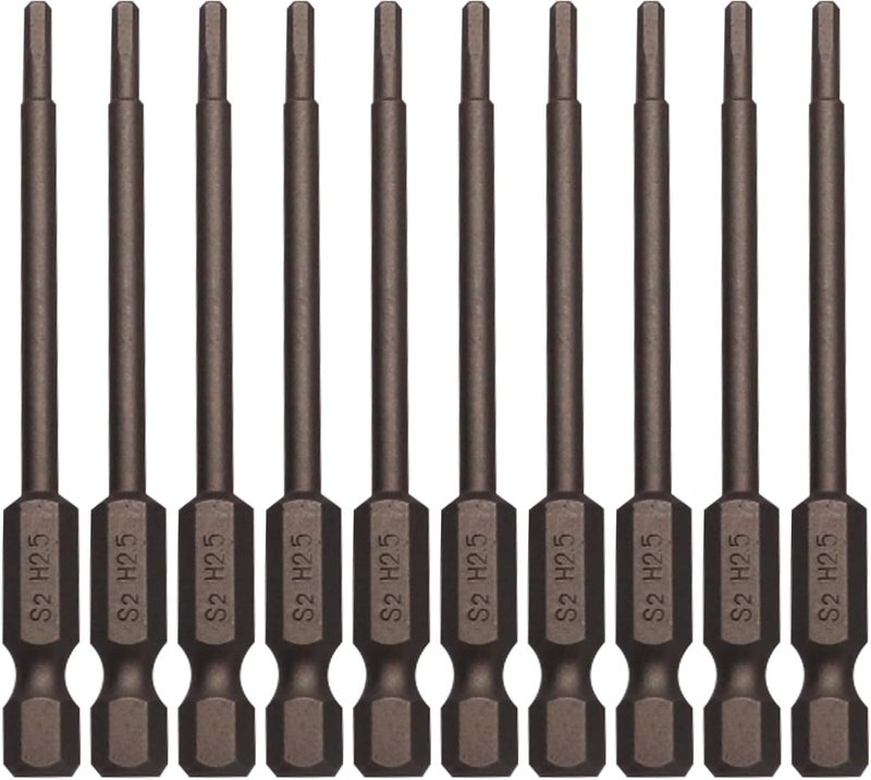 Sipery 10Pcs Hex Head Allen Wrench Drill Bits H2.5 (2.5mm) S2 Steel Magnetic Hexagon Hex Head Screwdriver Bits 1/4 Inch Quick Release Shank 3 Inch Long Drill Bit - Image 1