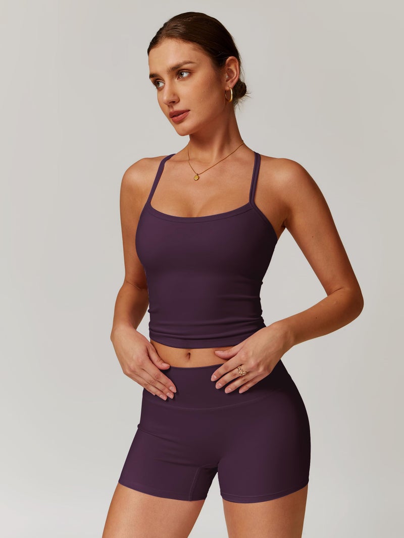 ABOCIW Womens Workout Sets 2 Piece Yoga Pilates Outfits Tank Top Matching High Waist Booty Lifting Shorts Gym Sets Woman Athletic Activewear Plum S - Image 3