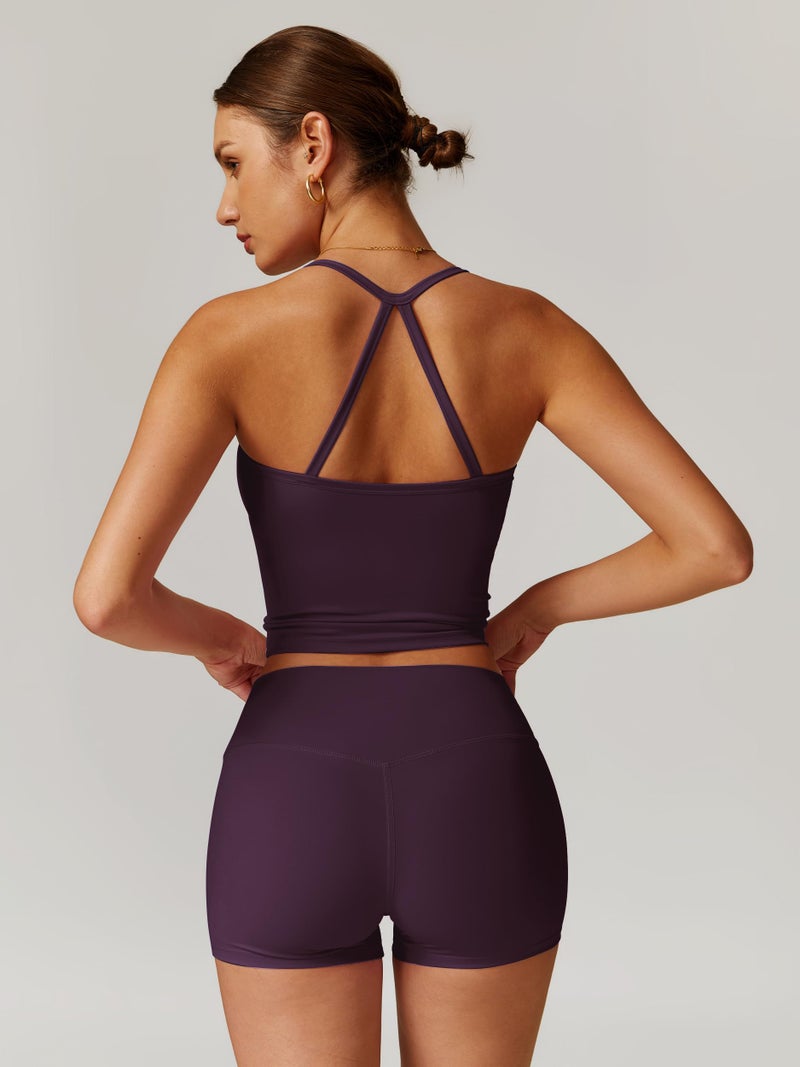 ABOCIW Womens Workout Sets 2 Piece Yoga Pilates Outfits Tank Top Matching High Waist Booty Lifting Shorts Gym Sets Woman Athletic Activewear Plum S - Image 2