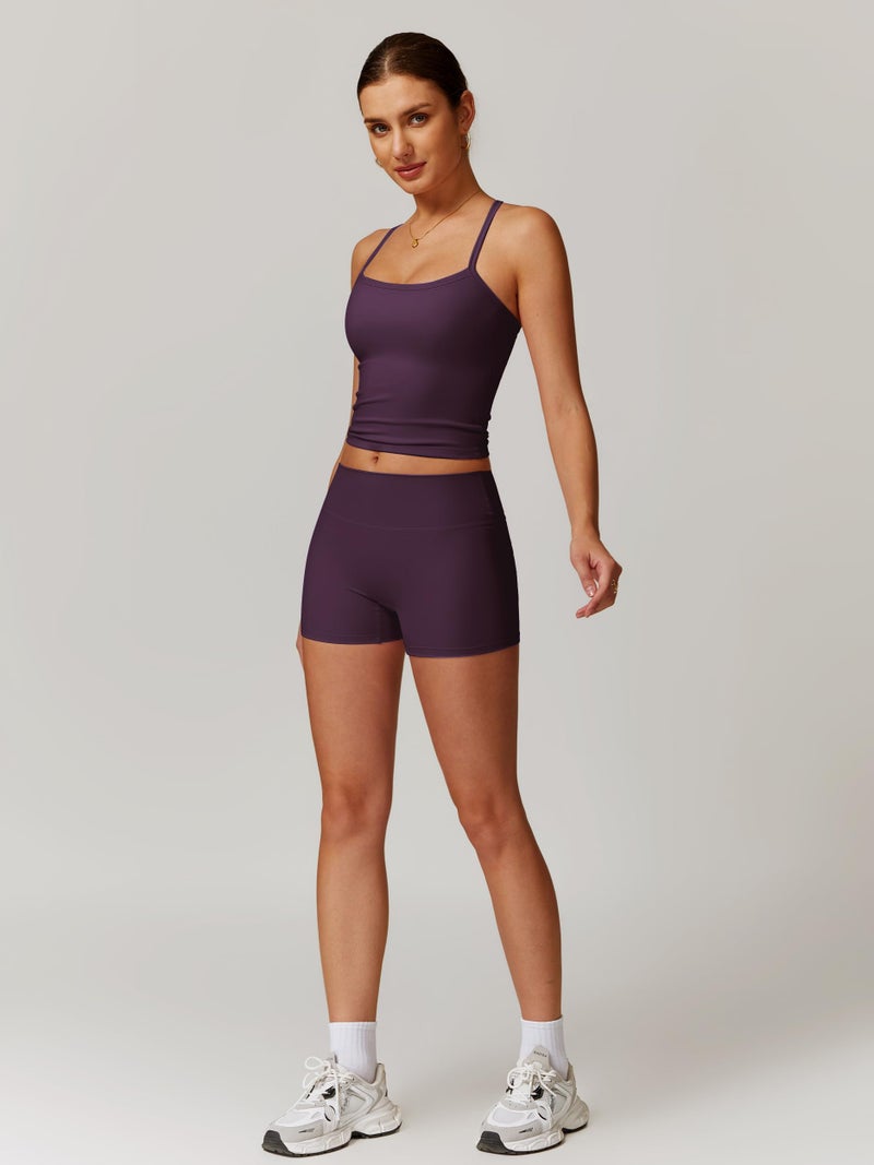 ABOCIW Womens Workout Sets 2 Piece Yoga Pilates Outfits Tank Top Matching High Waist Booty Lifting Shorts Gym Sets Woman Athletic Activewear Plum S - Image 4