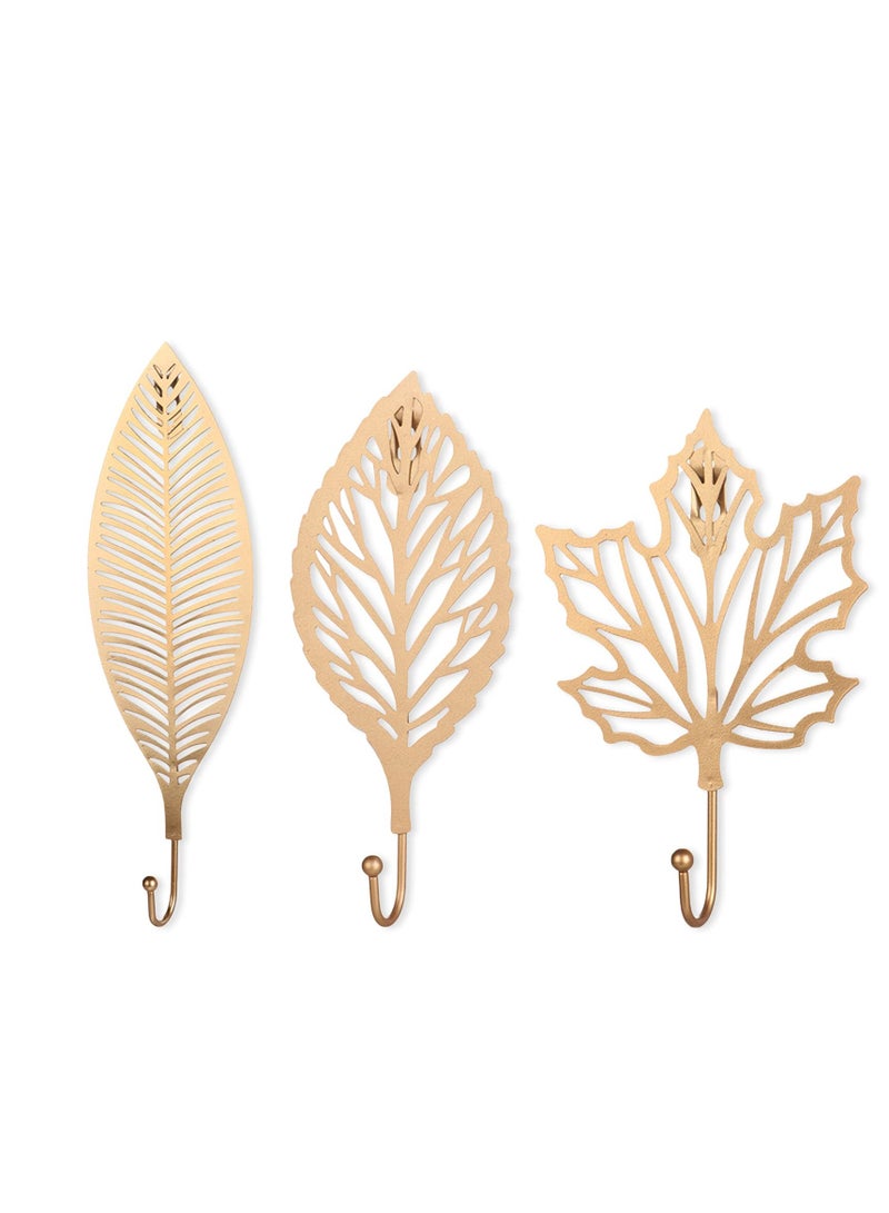 Decorative Hook, KASTWAVE Coat Adhesive Hooks Leaves Cast Iron Decorative Wall Hooks Curtain TieBacks Wall Hooks for Hanging Keys Towels Coat in Bathroom Kitchen Decorative (3Pcs) - Image 1