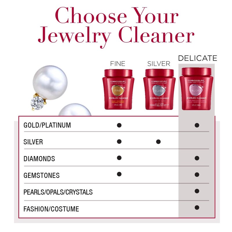 Connoisseurs Premium Edition Delicate Jewelry Cleaner Solution for Pearls, Gemstones, and Fashion Jewelry - 9.6 fl oz - Restores Brilliance in Seconds - Image 2