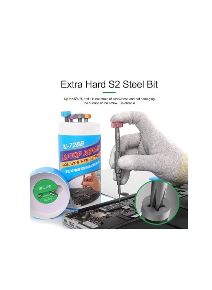 RELIFE RL-728B 5-in-1 Laptop Repair Screwdriver Set | Precision Tool Kit with T8/T5/T3/1.2/0.8 Bits, Magnetiser & Screen Suction Cup - Image 4