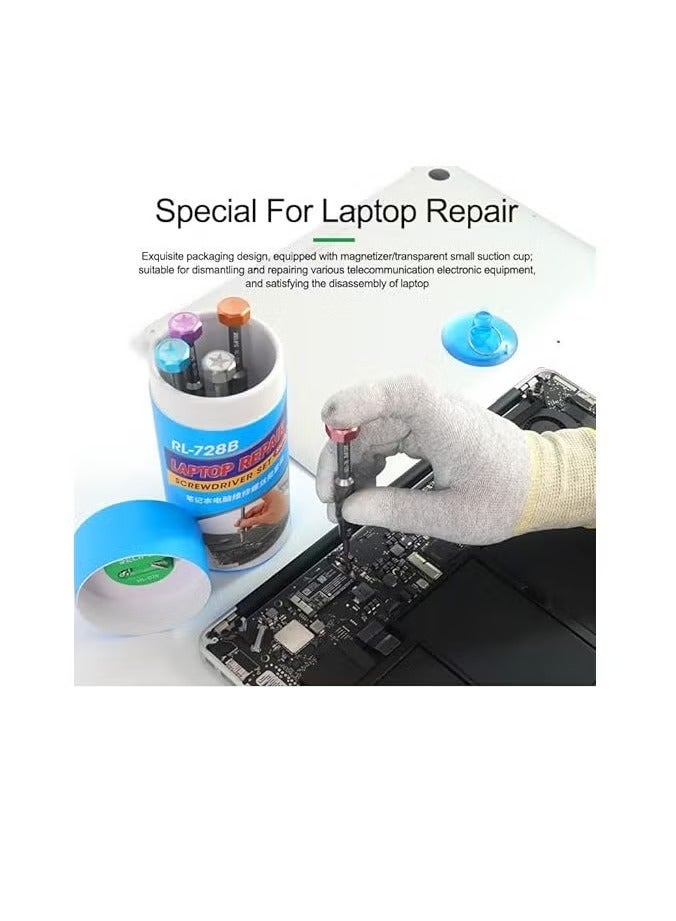 RELIFE RL-728B 5-in-1 Laptop Repair Screwdriver Set | Precision Tool Kit with T8/T5/T3/1.2/0.8 Bits, Magnetiser & Screen Suction Cup - Image 3