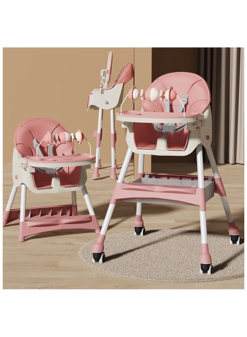 فول جوي كرسي طعام مرتفع قابل للتعديل للأطفال 7*1 ، مقعد معزز لكرسي تغذية الأطفال ,كرسي بعجلات مع ألعاب ومكان تخزين مع حزام أمان ,مسند قدم مع صينية قابلة للفصل ,كرسي عالٍ قابل للطي للأطفال الصغار من عمر 6 أشهر إلى 4 سنوات - Image 1