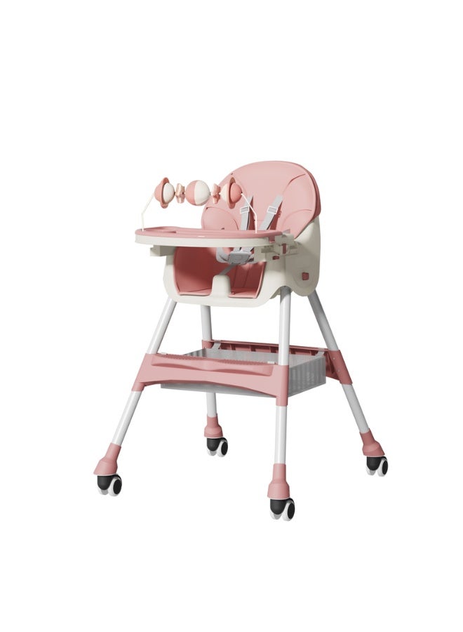 فول جوي كرسي طعام مرتفع قابل للتعديل للأطفال 7*1 ، مقعد معزز لكرسي تغذية الأطفال ,كرسي بعجلات مع ألعاب ومكان تخزين مع حزام أمان ,مسند قدم مع صينية قابلة للفصل ,كرسي عالٍ قابل للطي للأطفال الصغار من عمر 6 أشهر إلى 4 سنوات - Image 3