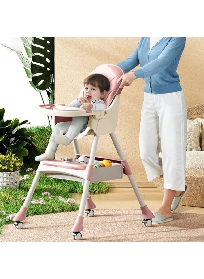 فول جوي كرسي طعام مرتفع قابل للتعديل للأطفال 7*1 ، مقعد معزز لكرسي تغذية الأطفال ,كرسي بعجلات مع ألعاب ومكان تخزين مع حزام أمان ,مسند قدم مع صينية قابلة للفصل ,كرسي عالٍ قابل للطي للأطفال الصغار من عمر 6 أشهر إلى 4 سنوات - Image 5