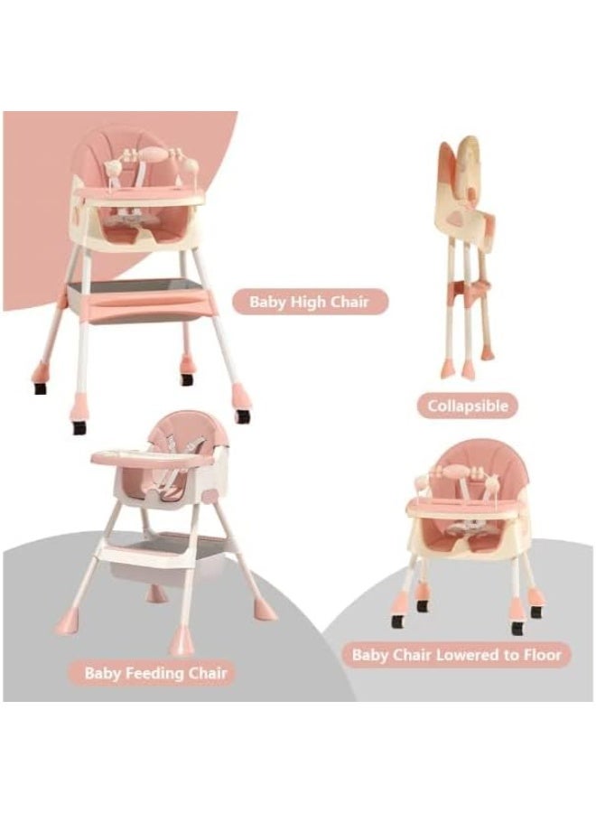 فول جوي كرسي طعام مرتفع قابل للتعديل للأطفال 7*1 ، مقعد معزز لكرسي تغذية الأطفال ,كرسي بعجلات مع ألعاب ومكان تخزين مع حزام أمان ,مسند قدم مع صينية قابلة للفصل ,كرسي عالٍ قابل للطي للأطفال الصغار من عمر 6 أشهر إلى 4 سنوات - Image 4