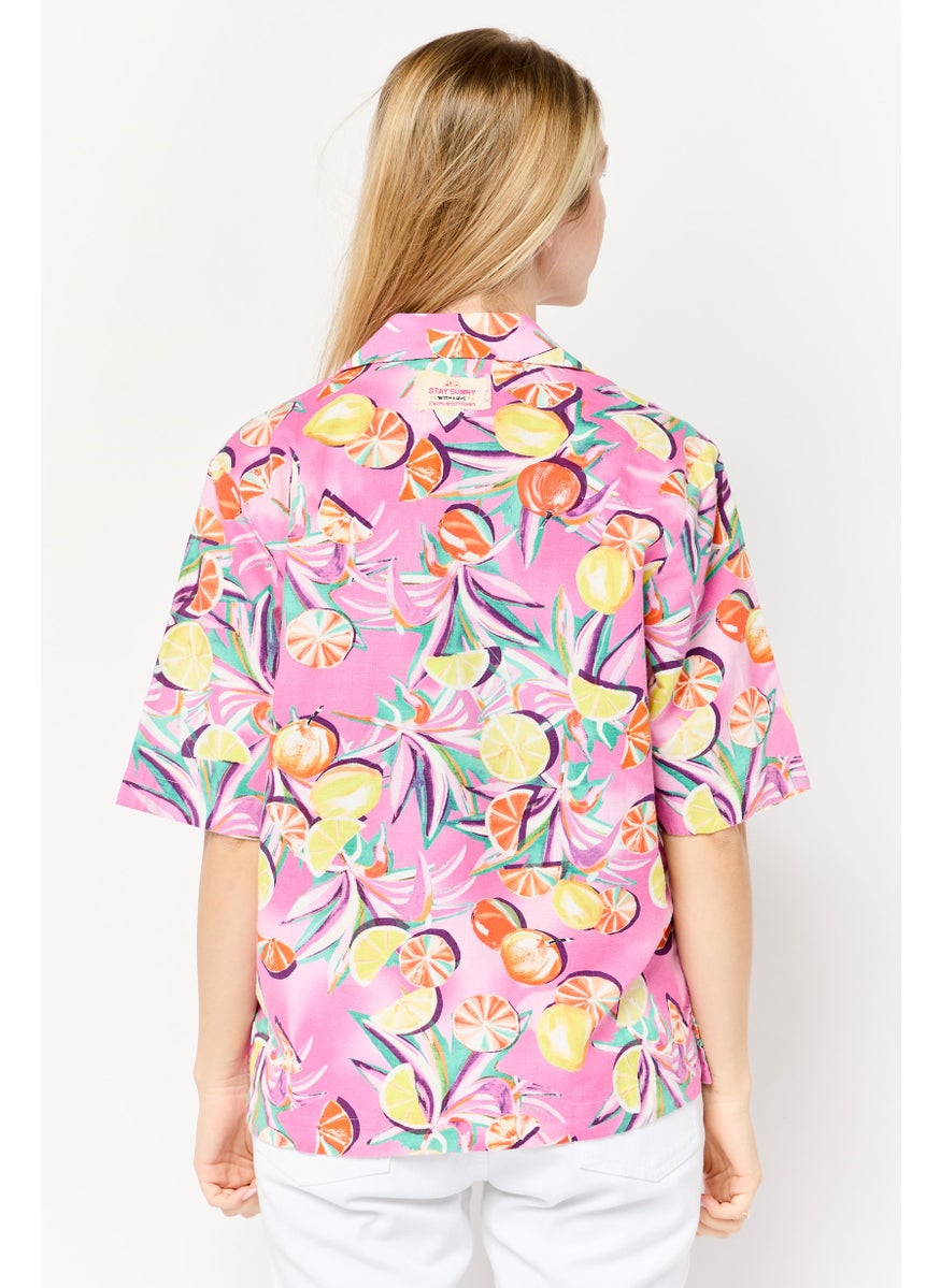 Scotch & Soda Women Noched Collar Short Sleeve Allover Print Shirt, Multicolor  - Image 4