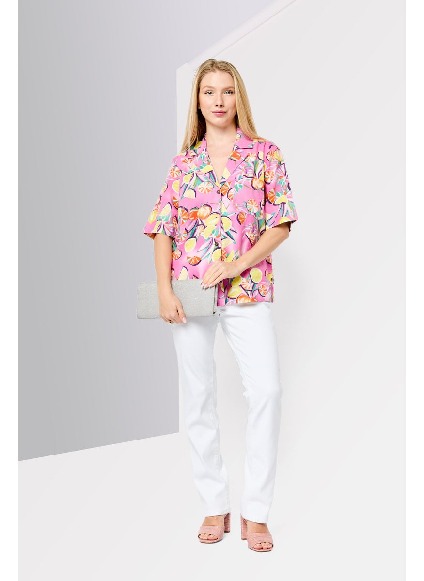 Scotch & Soda Women Noched Collar Short Sleeve Allover Print Shirt, Multicolor  - Image 2