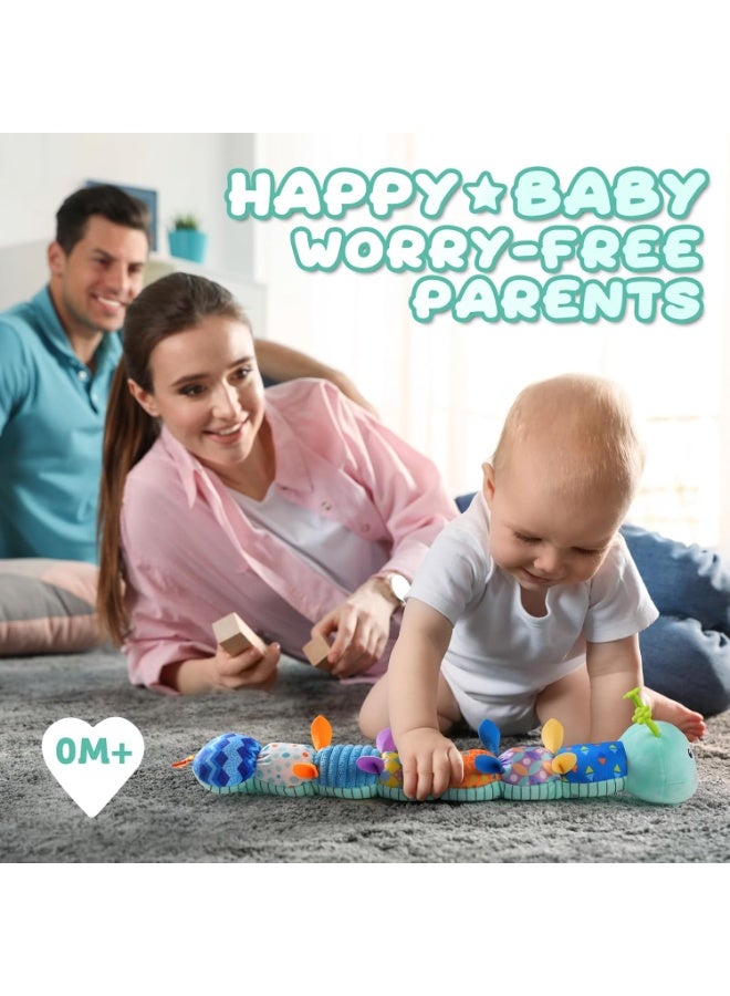 Bukela Baby Toys 0 to 12 Months, Musical Stuffed Animal Activity Soft Toy with Multi-Sensory Crinkle, Rattle and Textures, Infant Tummy Time Toys for Newborn Boys Girls, Caterpillar, Blue - Image 4