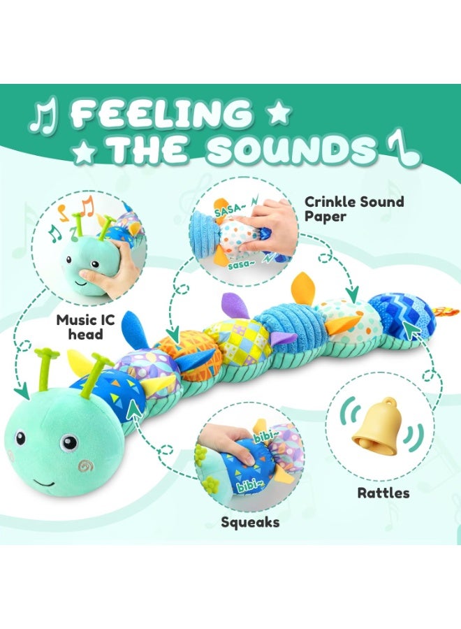 Bukela Baby Toys 0 to 12 Months, Musical Stuffed Animal Activity Soft Toy with Multi-Sensory Crinkle, Rattle and Textures, Infant Tummy Time Toys for Newborn Boys Girls, Caterpillar, Blue - Image 5