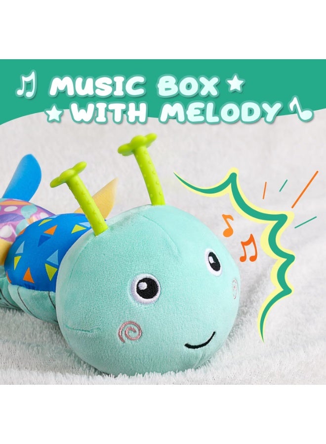 Bukela Baby Toys 0 to 12 Months, Musical Stuffed Animal Activity Soft Toy with Multi-Sensory Crinkle, Rattle and Textures, Infant Tummy Time Toys for Newborn Boys Girls, Caterpillar, Blue - Image 2