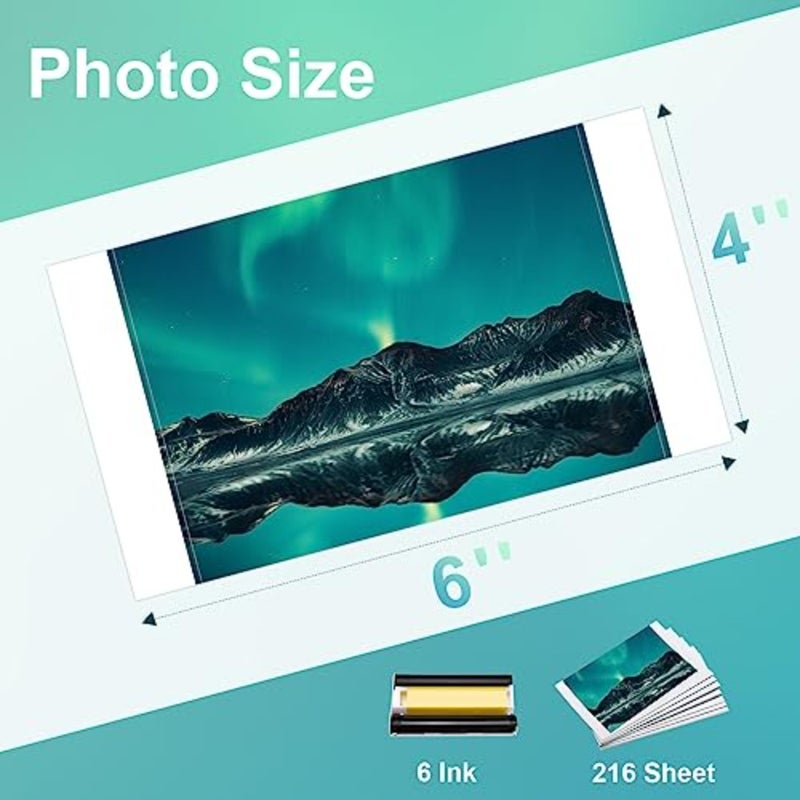 حزمة حبر وورق Canon Selphy CP1300: خراطيش KP-108IN ذات 6 ألوان، 216 ورقة صور لامعة مقاس 100 × 148 مم، متوافقة مع CP1500/CP1200/CP1300/CP910/CP900/CP800، عالية الإنتاجية، لون نابض بالحياة، أبيض - Image 3