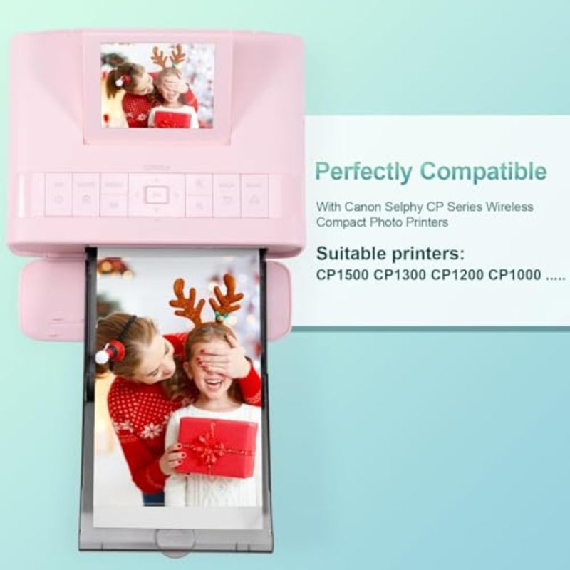 حزمة حبر وورق Canon Selphy CP1300: خراطيش KP-108IN ذات 6 ألوان، 216 ورقة صور لامعة مقاس 100 × 148 مم، متوافقة مع CP1500/CP1200/CP1300/CP910/CP900/CP800، عالية الإنتاجية، لون نابض بالحياة، أبيض - Image 2