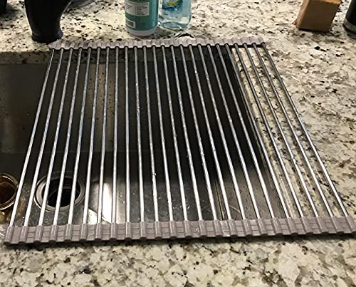 Ahyuan Roll up Dish Drying Rack Over The Sink Kitchen Roll up Sink Drying Rack Portable Dish Drainer Foldable Dish Drying Rack Warm Gray 178X17