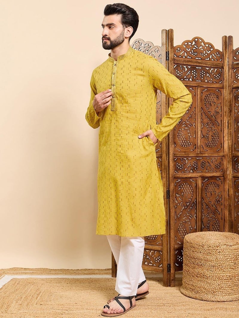 SWAGG INDIA كُرتا قطنية هندسية عادية مزخرفة للرجال - Image 3