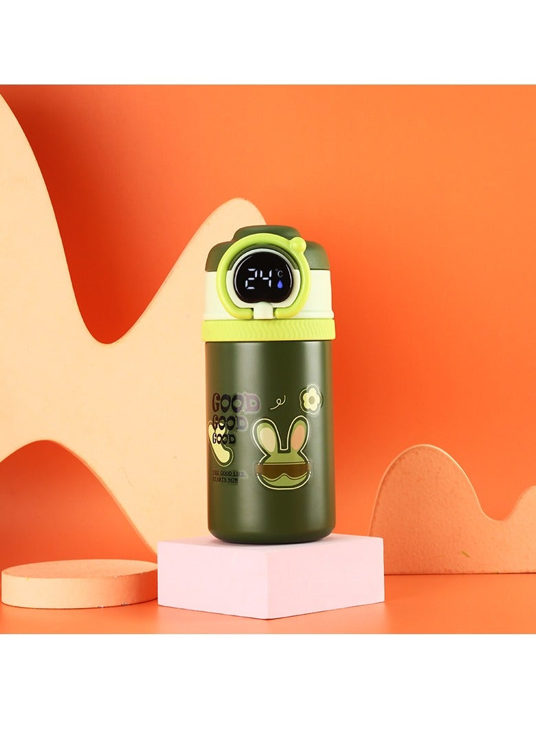 زد Temperature display Children's thermos cup with straw water cup olive green 