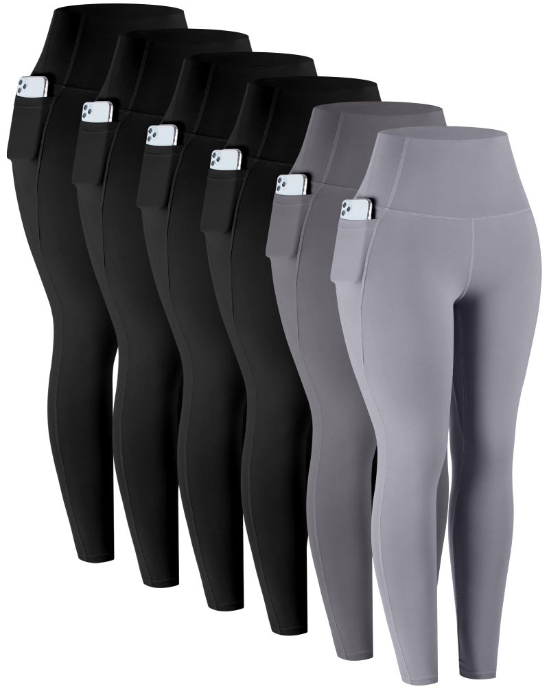 LZYVOO Leggings with Pockets for Women, 6 Packs Soft High Waisted Tummy Control Workout Yoga Pants(4BlackDGrayLGray-M) - Image 1