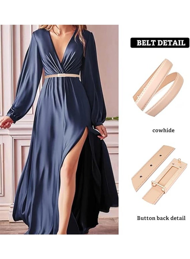 Women's fitted thin belt with gold buckle dress (khaki) - Image 2