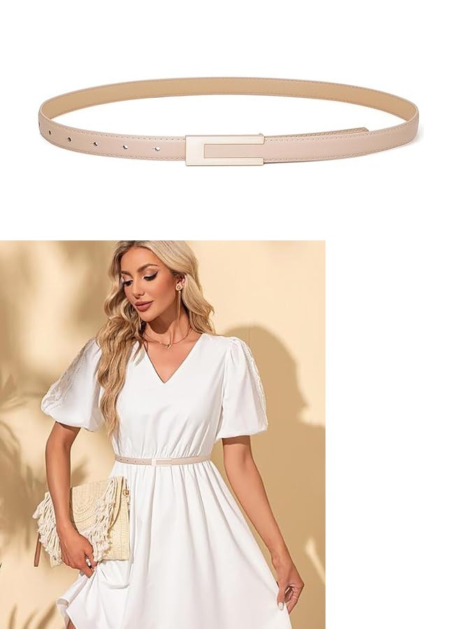 Women's fitted thin belt with gold buckle dress (khaki) - Image 1